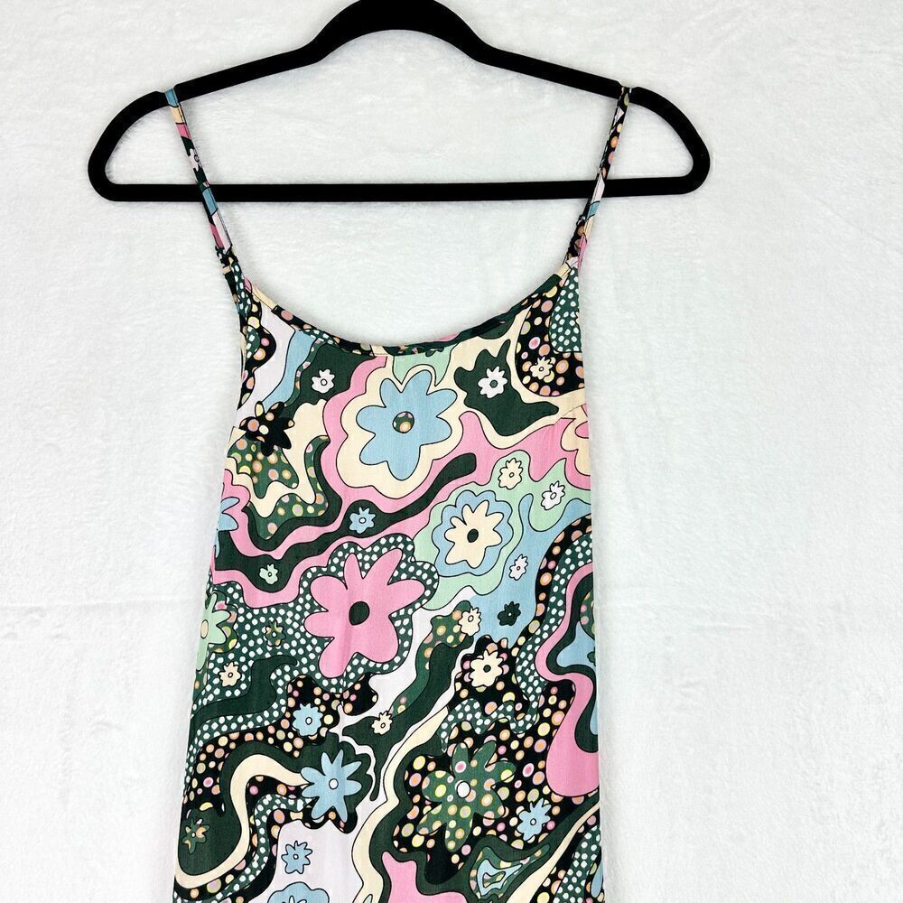 Celia B Retro Floral Maxi Dress Size XS Spaghetti Strap Vibrant Colorful - Picture 3 of 8